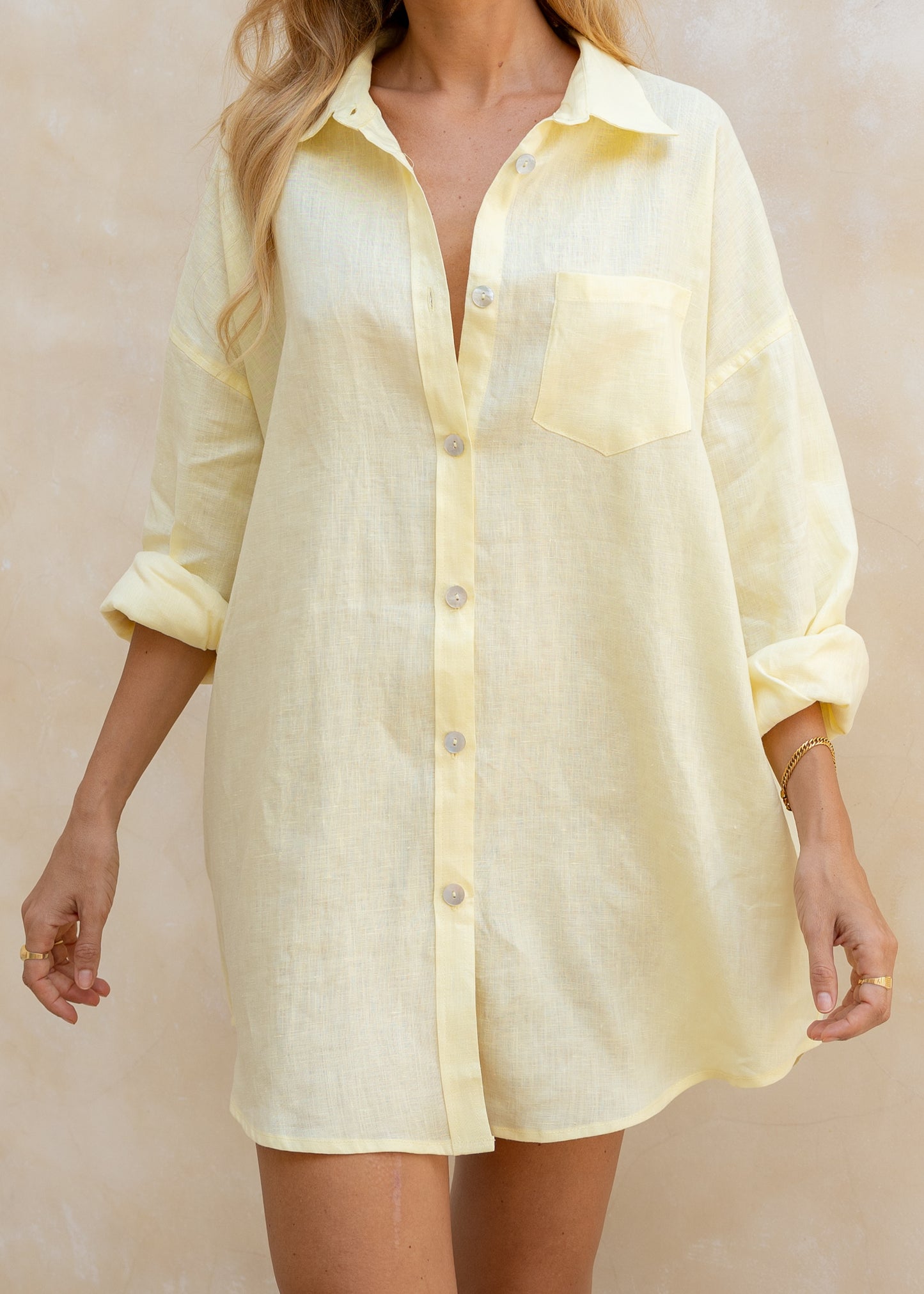 OVERSIZED SHIRT DRESS - LEMON